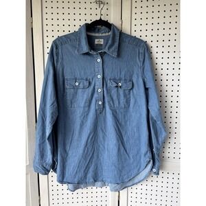 Ridgecut‎ Workwear 1/2 Button Women's Lg Chambray Shirt Roll Tab Long SLV